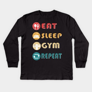 eat sleep gym repeat Kids Long Sleeve T-Shirt